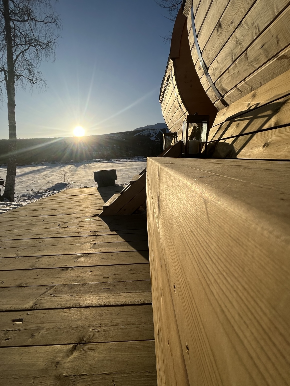 Sauna ved vinterlandskap